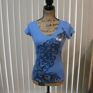 NWOT Express blue peacock graphic tee t shirt top XS extra small